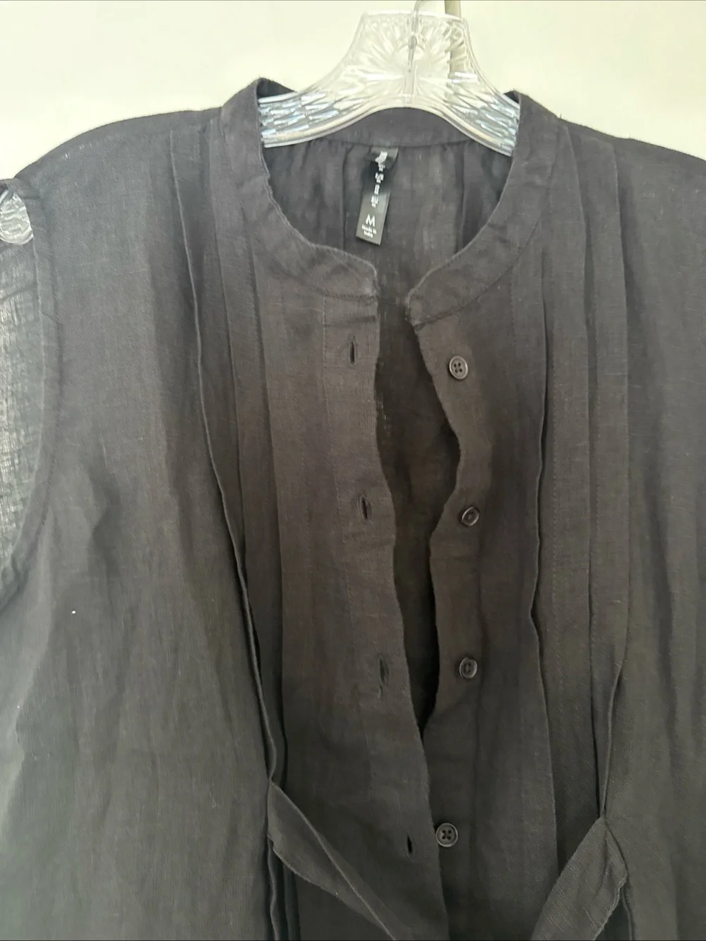 Black Lightweight Button-Front Linen Dress - Picture 1 of 5